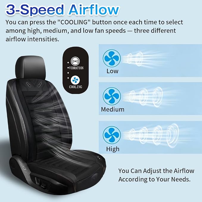 Cooling Car Seat Cover Front Seat,Ventilated Car Seat Cooling Pad with 30-Air-Outlets,Cooling Car Seat Cushion with 3-Speed Modes,Seat Coolers Universal Fit for 12V Car SUV (Blue)