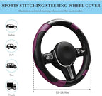 Car Steering Wheel Cover, 15 Inch Anti-Slip Stretch Leather Steering Wheel Protector, Comfortable Breathable Sporty Steering Wheel Cover for Women Men, Car Accessories (Black & Purple)