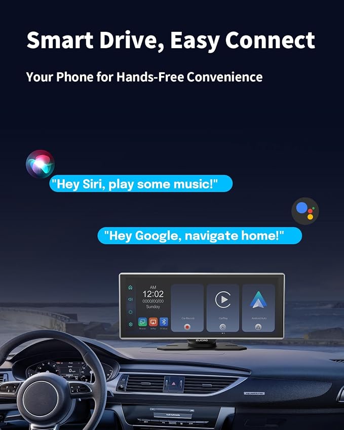 11.26 Inch Wireless CarPlay Screen for Car, Apple CarPlay & Android Auto Touch Screen for Car, Bluetooth, BT Music, Navigation, Car Record for Vehicles (Black)