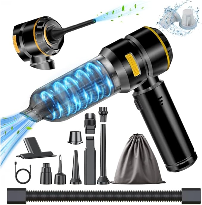 Car Vacuum Cleaner High Power - 22000PA Portable Cars Vacuum 4 in 1 Compressed Air Duster & Air Blower & Pump Hand Held Vacuum Cordless with Brushless Motor for Car Home Office Black