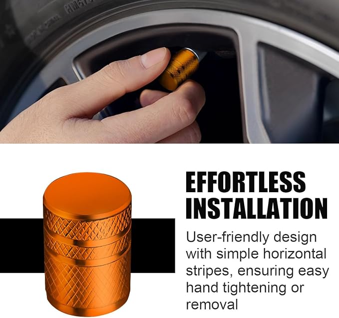 Tire Valve Stem Caps - (5 Pack) Metal Air Caps with Plastic Liner, Corrosion Resistant, Leak-Proof, Universal Stem Covers for Cars Trucks Motorcycles and Bikes - Orange