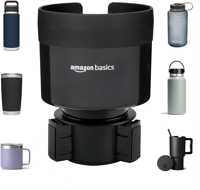 Car Cup Holder Expander with Adjustable Base, Securely Holds Large Bottles 3.4 to 3.8 in Diameter, Compatible with Yeti, Hydro Flask, Easy Installation, Black
