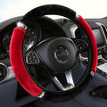 Diamond Fluffy Steering Wheel Cover with Sparkly Crystal Rhinestones, Universal 15 Inch Car Elastic Steering Wheel Protector for Women Girls (Red)