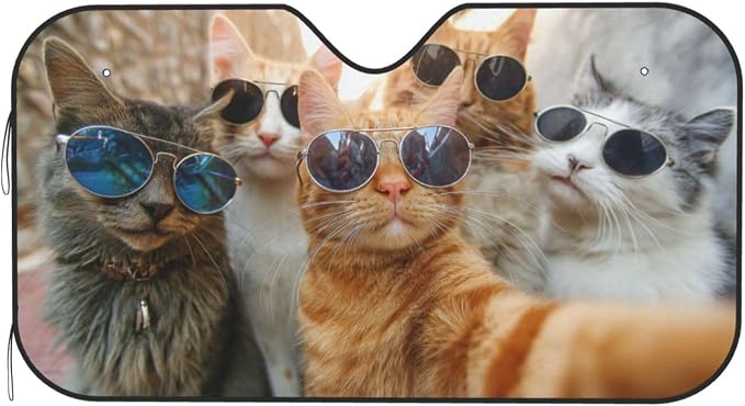Windshield Sun Shade Funny Cat Car Front Window Sunshade Cover for Truck SUV Blocks UV Rays Automotive Visor Interior Protector 55 x 30 inch