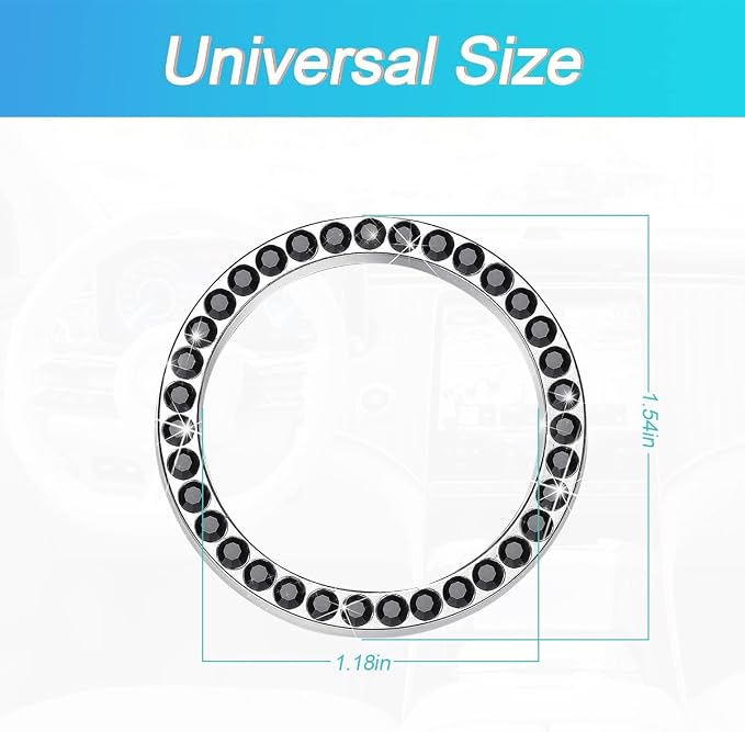 Bling Car Engine Start Ring Decals, 2PCS Crystal Rhinestone Vehicle Push Start Button Cover Sticker, Key Ignition Knob Ring, Sparkling Automotive Interior Accessories (Black)