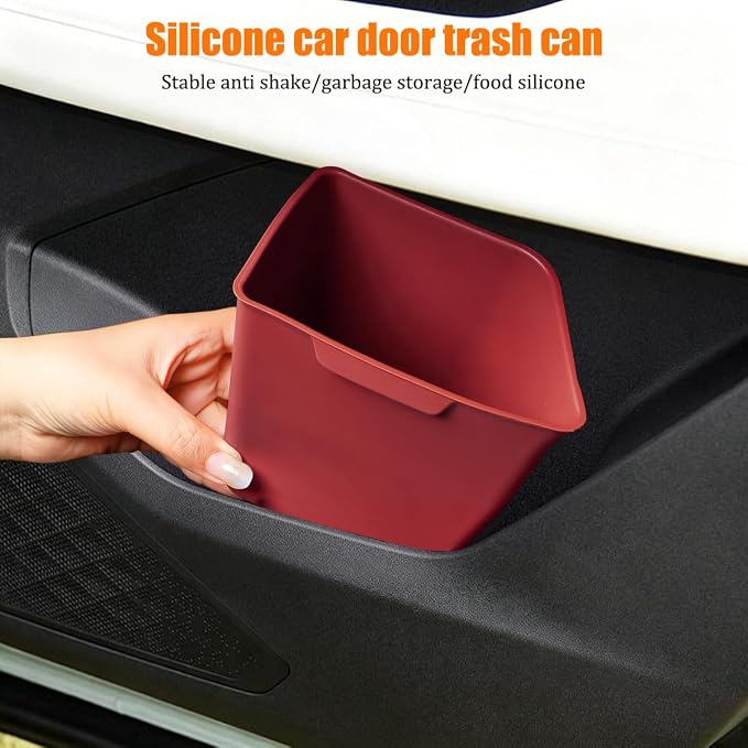 Car Trash Can, Silicone Portable Vehicle Side Door Garbage Container Trash Bin, Multifunctional Auto Interior Dustbin Garbage Can Storage Organizer, Universal Fit (Right/Red)