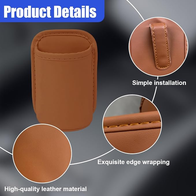 Leather Car Cup Holder, Hanging Automotive Back Seat Bottle Holders, Scratch-Resistant Vehicle Door Drink Holder, Clip-On Auto Organizer Accessories for Soda Cans, Coffee (Orange)