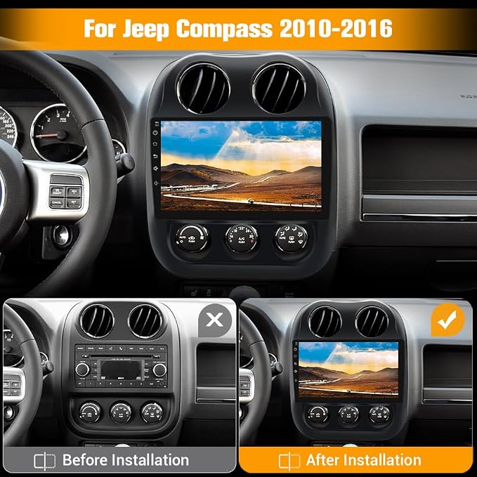 8 Core Car Radio Stereo for Jeep Compass Patriot 2010-2016 10 inch Touch Screen with Wireless CarPlay Android Auto Bluetooth 5GHz WiFi FM GPS Navigation Backup Camera【4G+64G】