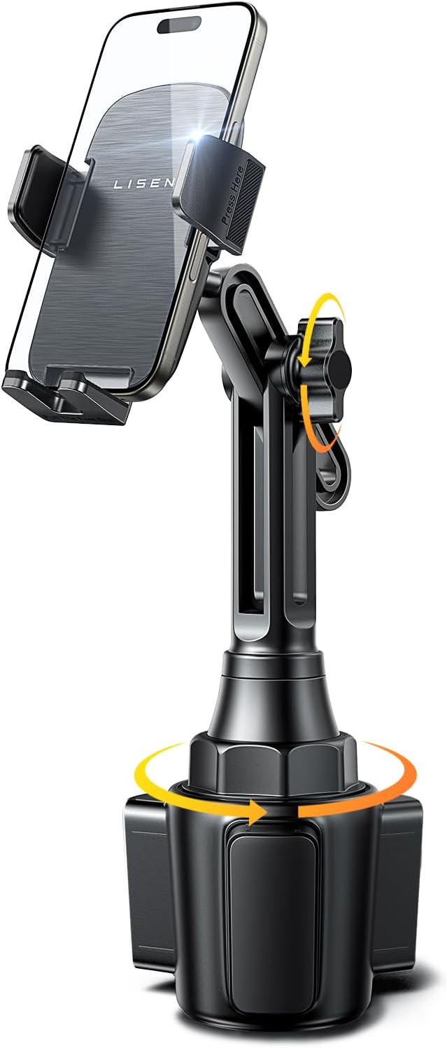 Upgraded Version Cup Holder Phone Holder 360° Adjustable Long Neck Car Phone Mount Golf Cart Phone Holder, Truck Jeep Accessories for iPhone 17 Air Pro Samsung Google and All 4-7'' Phone