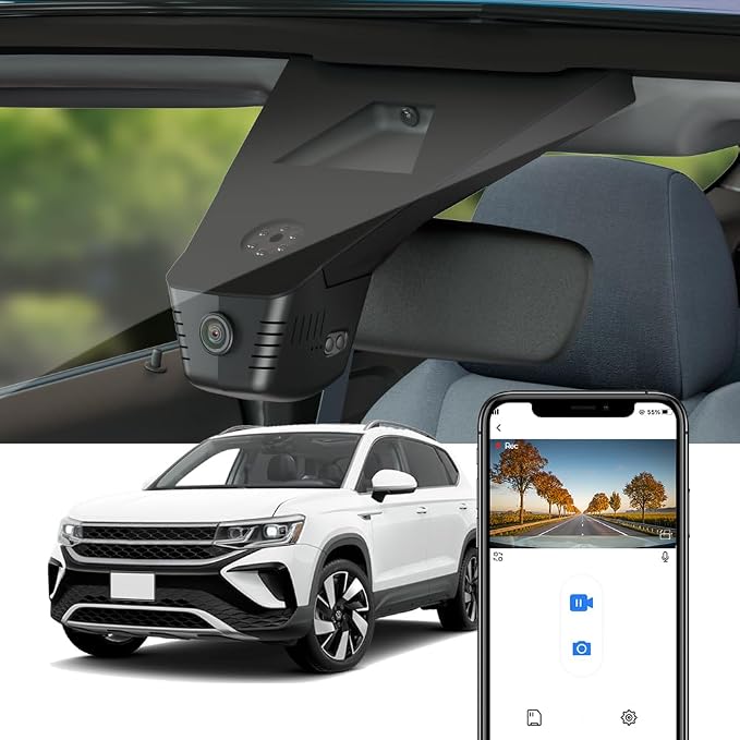 4K Dash Cam Suitable for VW Taos 2022-2026 (HD2-D5100) S SE Black SEL, OEM Factory Look, 2160P UHD Video, Built-in WiFi & APP, Loop Recording, Parking Sensor, Easy to Install, 64GB Card