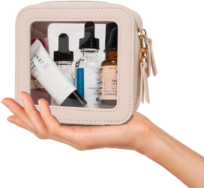 Clear Makeup Bag Small, TSA Approved Portable Toiletry Bag with Zipper Cosmetic Travel Bag Makeup Organizer Case Mini Makeup Pouch for Purse Car Organizer Bag for Women Men