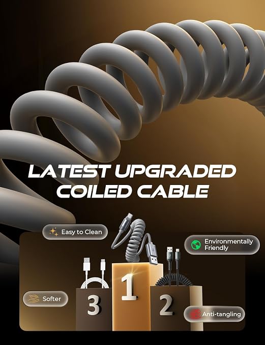 Android Auto USB Cable, 2 Pack for CarPlay, Short Coiled USB A to USB C Cable Compatible with iPhone 17/16/15, Samsung Galaxy S25/S24/S23 A15/A14, Google Pixel 9/8, Space Gray 4+6FT