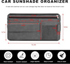 Car Sun Visor Organizer, Soft Leather Vehicle Sunshade Glasses Storage Bag with Net Zipper, Automotive Multi-Pocket Organizer for Drive License Card Glasses Document (Gray)