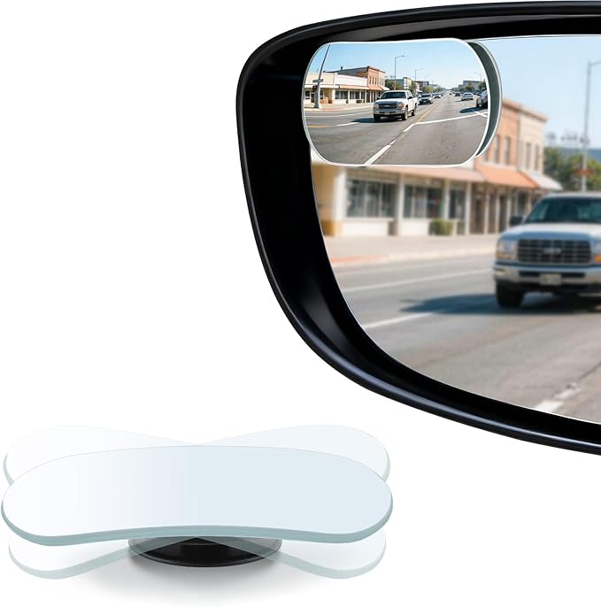 Blind Spot Mirrors, Flat Oval HD Glass Frameless Convex Rear View Mirrors, Wide Angle Adjustable Stick for Side Mirror, Automotive Exterior Accessories for Car, SUV & Trucks, Pack of 2
