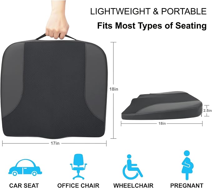 Car Seat Cushion, Car Seat Cushions for Long Driving | Comfortable Memory Foam Driver Seat Cushion, Automotive Seat Cushions, Butt Pillow for Car,Truck, Office Chair, Black