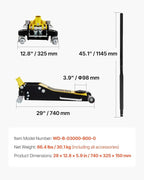 3 Ton Low Profile Aluminum & Steel Racing Floor Jack | Dual Pistons Quick Lift Pump, Sport Utility Vehicle, Lifting Range 3-6/11"-19-11/16", Yellow & Black