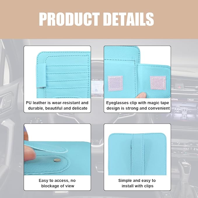 2 PCS Car Sun Visor Organizer, Small Auto Visor Organizer and Storage, Registration and Document Holder for Sunglasses, Card, Pen, Driver License, Car Accessories (Blue)