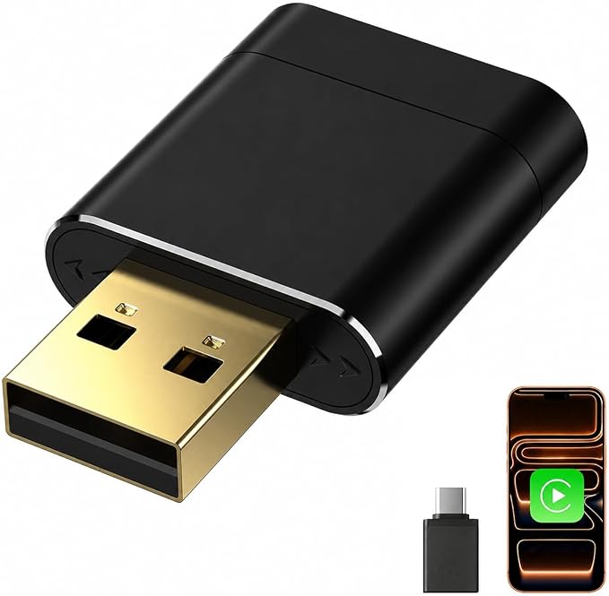 Wireless CarPlay Adapter for iPhone, Wired to Wireless CarPlay Dongle, Gold-Plated USB for Stable Connection, No Lag & Auto Reconnect in 5s, Mini Size Plug & Play, OEM Wired Cars 2016+ | USB-A/C Mini Car Dongle | Gold-Plated USB Connector | Bluetooth 5...
