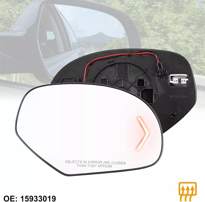 Passenger Right Side Mirror Glass Replacement Power Heated Arrow Turn Signal for 2009-2014 Chevy Silverado Suburban Tahoe Avalanche GMC Sierra Yukon Cadillac Escalade