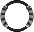 Bear Fur Plush Steering Wheel Cover - Cute Faux Wool Protector for Women Girls Fits Wheels 14.5-15 inch Bear Fur - Black/Gray with Glitter