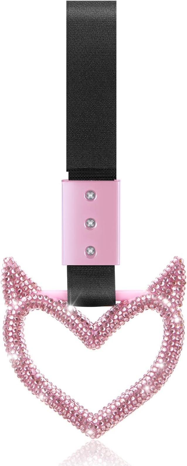 Glittery Car Accessories Bling Heart Handle Ring Car Accessory for Women Heart Hand Strap Drift Charm Rear Bumper Warning Ring Decor for Bus Interior Exterior Decoration (Pink, Devil Style)