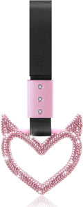 Glittery Car Accessories Bling Heart Handle Ring Car Accessory for Women Heart Hand Strap Drift Charm Rear Bumper Warning Ring Decor for Bus Interior Exterior Decoration (Pink, Devil Style)