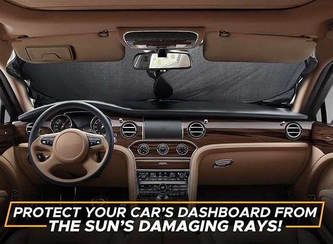 Car Windshield Sunshade | Blocks 99% Heat & Keeps Interior Cool | Universal Fits Cars, SUVs, Trucks | Automotive Sun Screen, Visor & Car Accessories for Summer | Medium (64x32 Inches)
