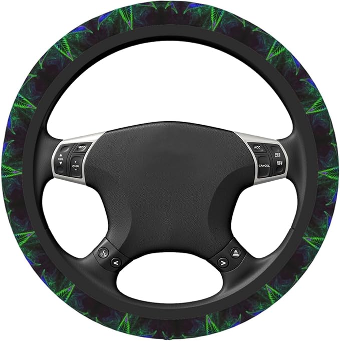 Elastic Car Steering Wheel Cover,Psychedelic Cannabis Leaf Weed Plant Protector Upgrade Thicken,Durable Soft Car Accessories for Diverse Cars Truck SUV for Men Women Universal 15 Inch
