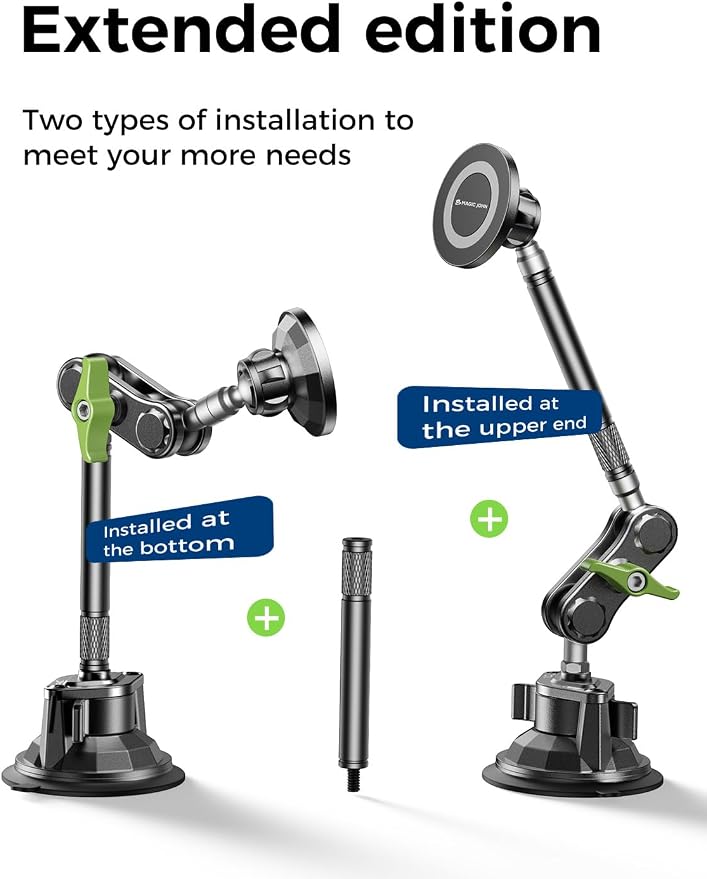 Magnetic Car Phone Holder [Strong Suction&Strong Magnetic] 360° Adjustable Car Phone Mount for Windshield, Ultra-Durable Metal, Suction Cup Car Phone Mount for iPhone Samsung All Smartphone