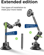 Magnetic Car Phone Holder [Strong Suction&Strong Magnetic] 360° Adjustable Car Phone Mount for Windshield, Ultra-Durable Metal, Suction Cup Car Phone Mount for iPhone Samsung All Smartphone
