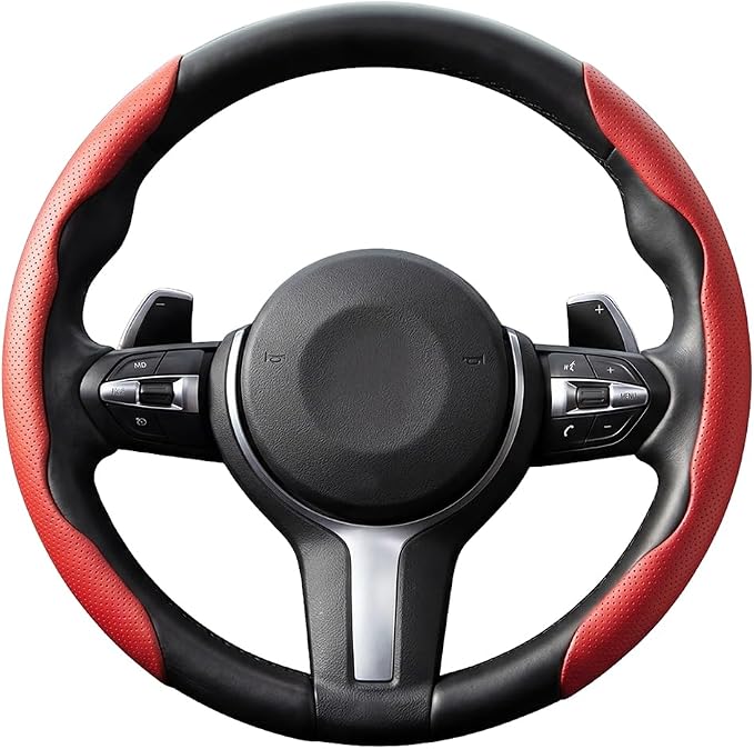 2PCS/Set Car Steering Wheel Cover, Leather Segmented Anti-Slip Automotive Wheel Protector, Soft Breathable Vehicle Steering Protection Covers, Universal Interior Accessories (Red)