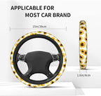 Yellow Sunflower Flower Steering Wheel Cover for Women Men with 2 Pcs Car Coasters, Universal 14.5-15 Inch Rainbow Steering Wheel Covers Non-Slip Car Accessories for Girls