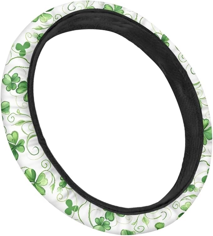 Sports Style Car Steering Wheel Cover St.Patrick's Day Shamrock Green Pattern Vehicle Wheel Protector Auto Wheel Cover Steering Wheels Accessories Universal Fit Car Truck Van SUV