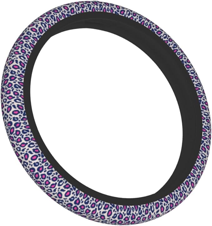Animal Leopard Print Pink Black Steering Wheel Cover Car Accessories Cute for Women Girls Girly Universal 15 Inch Neoprene Auto Interior Decor Anti Slip Car Truck Protector
