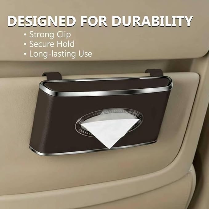 Faux Leather Car Tissue Box for Car Interior, Multi-Function Tissue Holder with Visor Clip, Armrest & Back Seat Napkin Organizer, Vehicle Tissue Dispenser Accessories (Brown Hanging)