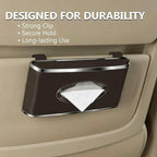 Faux Leather Car Tissue Box for Car Interior, Multi-Function Tissue Holder with Visor Clip, Armrest & Back Seat Napkin Organizer, Vehicle Tissue Dispenser Accessories (Brown Hanging)