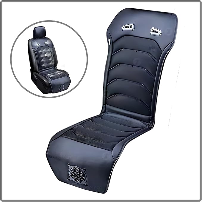 Cooling Car Seat Cushion - Black 12V Automotive Comfortable Massager Cooler Pad-Air Conditioned Air Circulation for Hot Weather