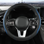 Car Steering Wheel Cover, Leather Steering Wheel Cover Blue Universal 14.5-15 Inch Microfiber Leather Anti-Slip Breathable Auto Steering Wheel Covers for Men Women (Black&Blue-2)