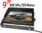 HD 1080P Vehicle Backup Camera with DVR Monitor System,2 x 8 LED IR Night Vision Reverse Rear View Camera + 9" IPS AHD 2CH Split Screen with SD Record 12V~24V for RV Truck Trailer Bus 5th Camper