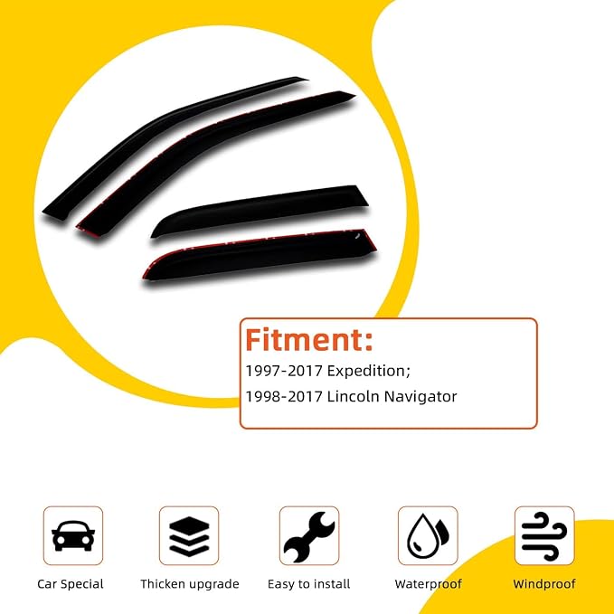 Rain Guards Compatible with 1997-2017 Ford Expedition 1998-2017 Lincoln Navigator Side Window Visor Wind Deflector Vent Visors Car Accessories Tape-On 4pcs