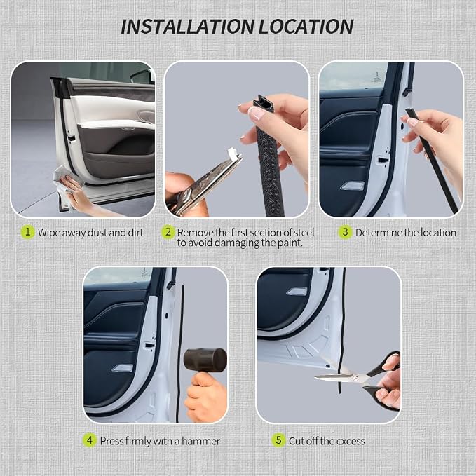 16.4FT(5M) Car Door Edge Guards, U-Shaped Rubber Door Protector, Black