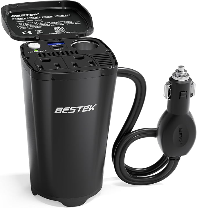 200W Power Inverter, 12V DC to 110V AC Car Plug Adapter Outlet Converter with [30W USB-C]/USB-Fast Charger(18W) / Dual AC Outlets/car Charger for Laptop