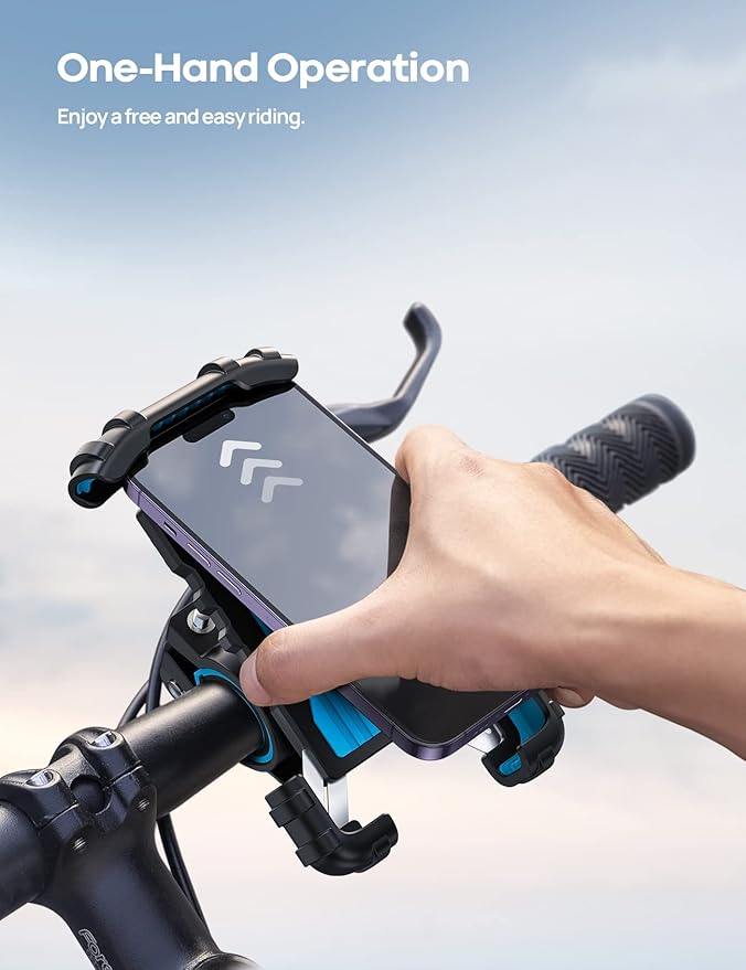 Bike Phone Holder, Motorcycle Phone Mount - Motorcycle Handlebar Cell Phone Clamp, Scooter Phone Clip for iPhone 14 Plus/Pro Max, 13 Pro Max, S9, S10 and More 4.7" - 6.8" Smartphones, Blue