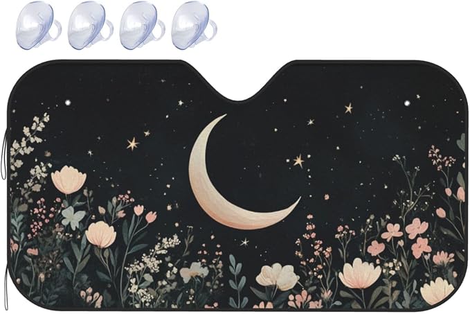 Windshield Sun Shade Moon Flower Field Rustic Car Front Window Sunshade Cover for Truck SUV Blocks UV Rays Automotive Visor Interior Protector 51 x 27.5 inch