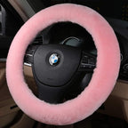 Natural Fur Wool Sheepskin car Steering Wheel Cover,Protector for Universal Steering Wheel 15 Inchs, Anti-Slip,Comforting and Luxurious, Soft Texture, Gift for Women (Korean Pink)
