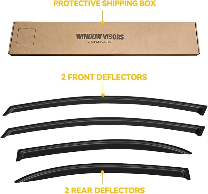 Window Visor for 2006-2011 Honda Civic, Out-Channel Rain Guards Shields Vent Deflector Shade Wind Dark Smoke for 06-11 Civic 2007 2008 2009 2010, Tape-On Outside-Mount, 4PCS