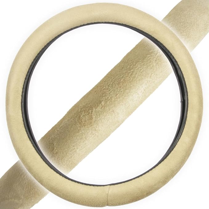 Ergonomic Leather Grip Steering Wheel Cover - Soft Plush Memory Foam Grip for Standard Size Wheels 14.5-15 inch Beige