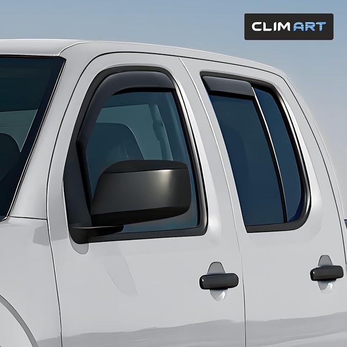 in-Channel Incredibly Durable Rain Guards for Nissan Frontier 2005-2021 Crew Cab, Original Window Deflectors, Vent Window Visors, Vent Deflector, Dark Smoke Truck Accessories, 4 pcs - 605161