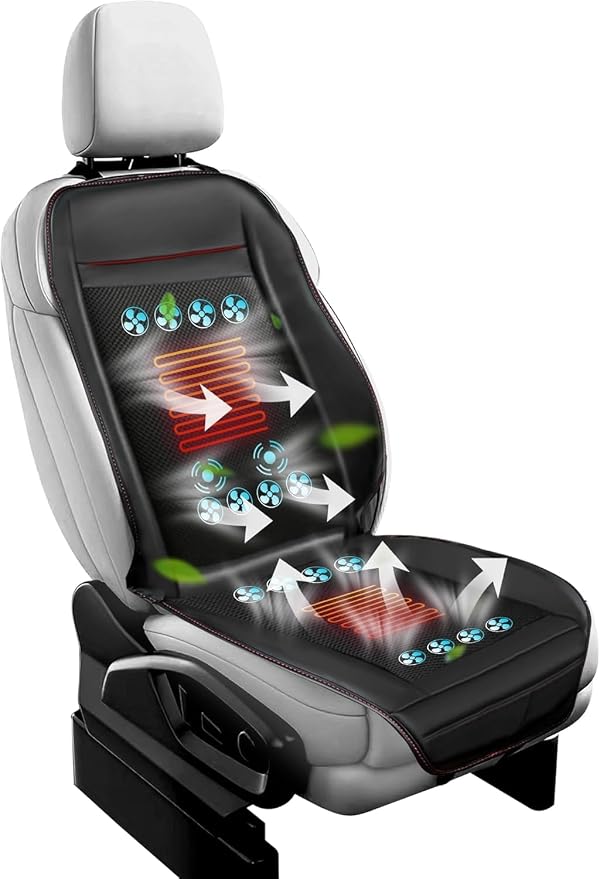 Upgraded 16 Fans Cooling Car Seat Cover Front Seat, Cooling Car Seat Cushion with Massage Adjustable Temperature, 12V Ventilated Seat Cover for Car SUV Universal (Winter,Cooling&Massage-3in1 - 4)