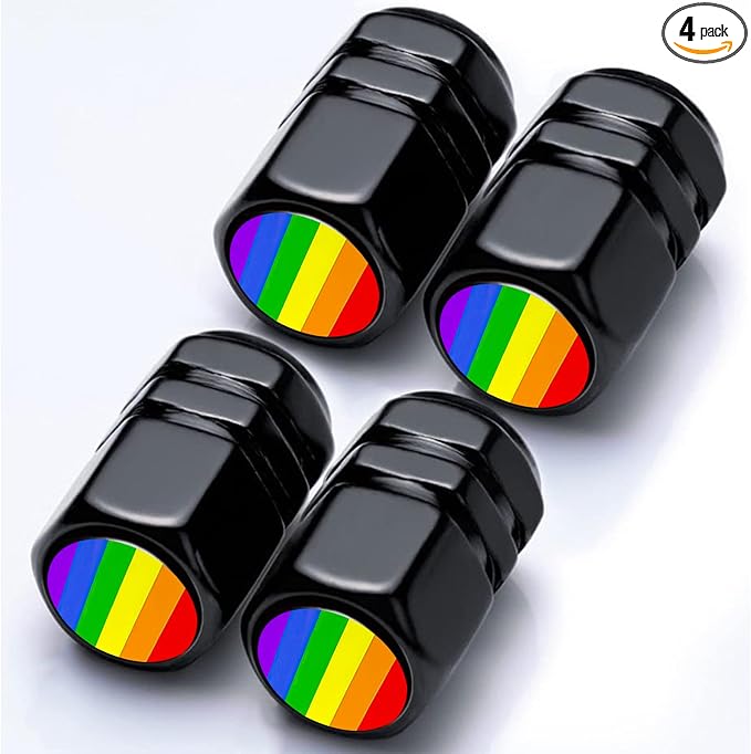 4Pack Rainbow Pride Car Tire Valve Stem Caps Aluminum Valve Stem Covers | Corrosion Resistant Car Valve Cap for Auto SUV Bike Motorcycle Valve Decor Rainbow Pride Car Accessories Gifts